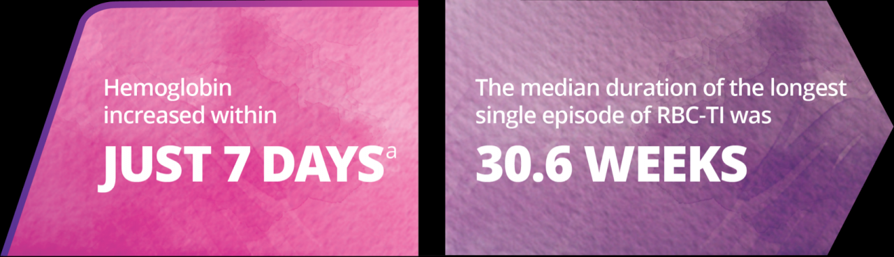 使用 Rebrozyl，血红蛋白在短短 7 天内增加，反应持续时间中位数为 30.6 周